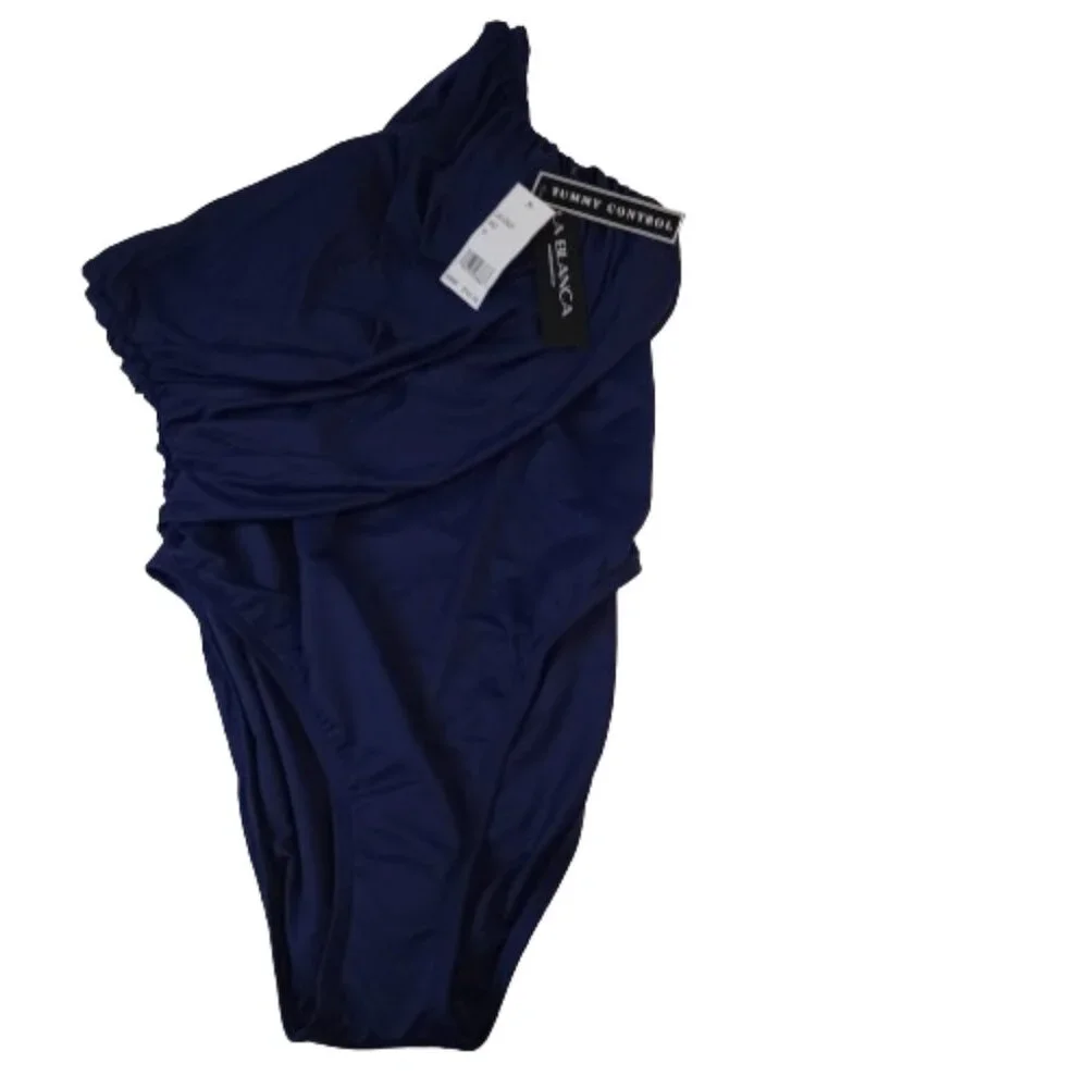 La Blanca Island Goddess Shirred One Shoulder One Piece Swimsuit Size 14 US NWT - Picture 2 of 8